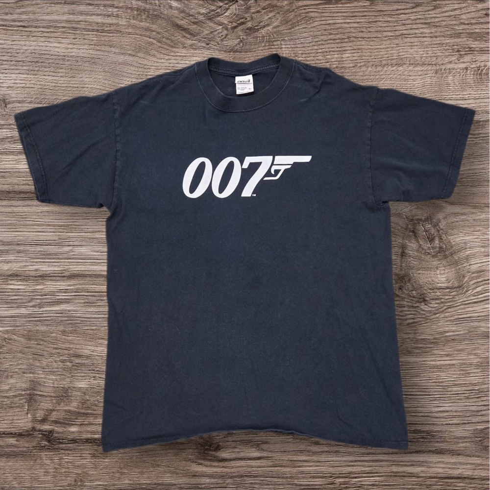 Anvil 007 T-Shirt Mens Large Black Excellent James Bond Gun Logo Graphic Tee